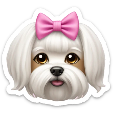Maltese dog with a pink top knot bow  sticker