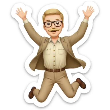 Man with mustache and goatee and glasses Jumping with joy with 2 arms and 2 legs  sticker