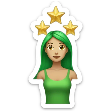 Green women holding three gold stars above head sticker