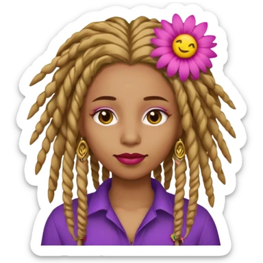 Gold dread locs pink emoji face purple flower in the hair red lipstick light brown face   sticker