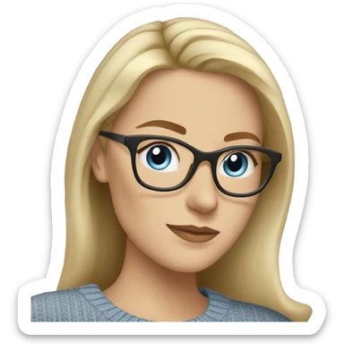 Photo Side profile Blonde balayage long hair white women beige sweater blue eyes wearing glasses  sticker