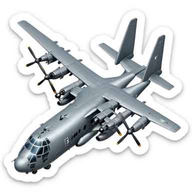 AC-130 gunship military aircraft with visible cannons and weapons flying in the sky sticker