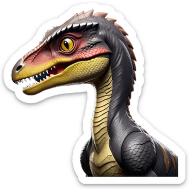 Cinematic Noble jurassic park Velociraptor Portrait Emoji, Poised and menacing, with a sleek, muscular build clad in dark, scaly skin reminiscent of jurassic park Park’s iconic raptor, a sharply curved snout and piercing, intelligent eyes that exude predatory cunning, Simplified yet boldly defined features, highly detailed, glowing with a cool, ominous radiance, high shine, intelligent and relentless, stylized with an air of cinematic prehistoric authority, focused and alert, soft glowing outline, capturing the essence of a watchful and confident jurassic park Velociraptor that appears ready to dash out of the screen with effortless power! sticker