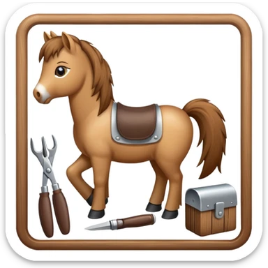 pony with grooming tools nearby sticker