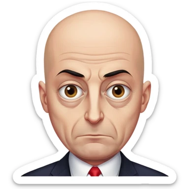 Steven Miller, Trump advisor, bald, very grim expression, pronounced sagging eyelids drooping on the outer sides sticker