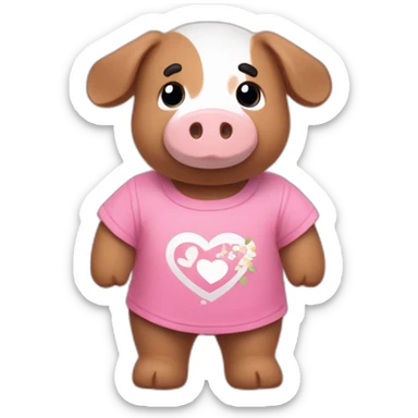 Un doudou cochon rose avec un t-shirt « i love Bretagne » sticker