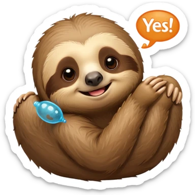 A laying down sloth saying yes in a talking bubble sticker