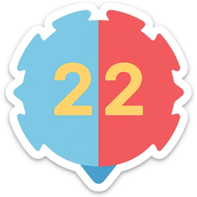 beyblade half sky blue and half red with the number 22, colorful modern icon style sticker