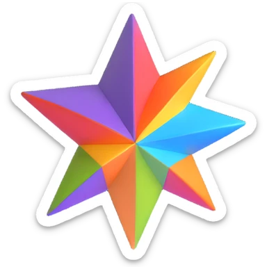 4-pointed star, three-dimensional, in a cartoon style, on a white background, bright colors, with a perspective composition, high saturation, prominent details, floating effect, lively atmosphere sticker