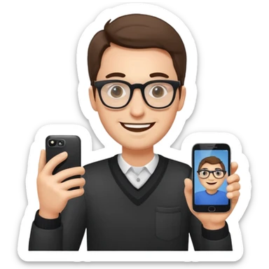 happy man leaving review on google on his phone sticker