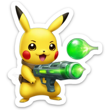 pikachu with green raygun sticker