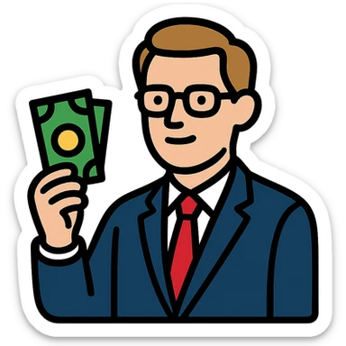 Nikolai Astrup, Norwegian politician, holding a pack of money in his hand sticker