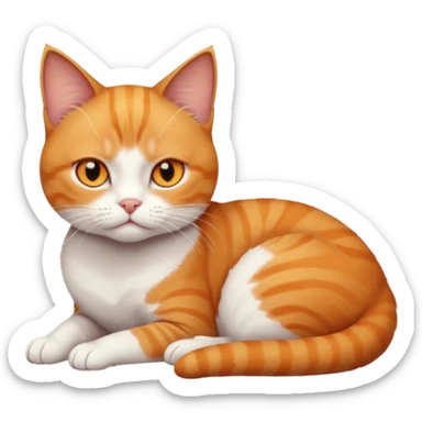 full body frowning tiny short hair ginger and white cat with orange eyes lying down sticker