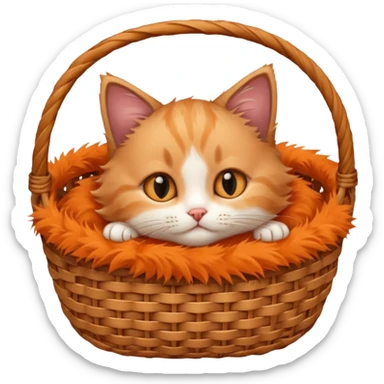 A fluffy kitten curled inside a wicker basket with sleepy eyes. sticker