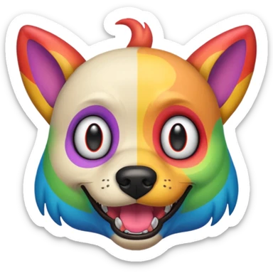 Rainbow dog with Gary wings and a evil face sticker