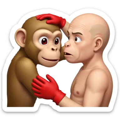 A monkey in red gloves slaps a bald man in the face sticker