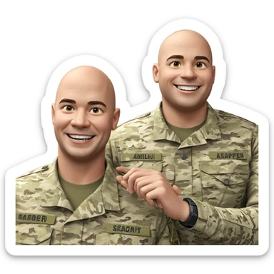 military boys sharing a grin sticker