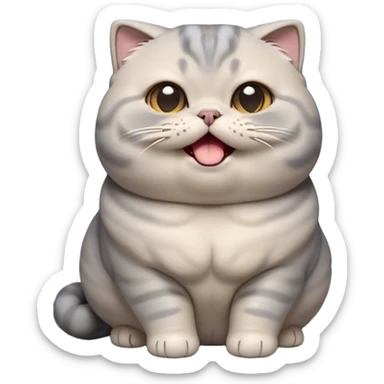 Cinematic Cute Chubby Grey Scottish Fold Cat Portrait Emoji, Head tilted playfully and yawning, round and plump body with sleek soft grey fur and subtle blue undertones, adorable folded ears, Simplified yet adorable features, highly detailed, glowing with a warm, friendly glow, high shine, curious yet calm, stylized with a touch of whimsy, bright and endearing, soft glowing outline, capturing the essence of a mischievous yet loving and lazy kitty with those signature folded ears, so cute it feels like it could stretch out of the screen and cuddle! sticker