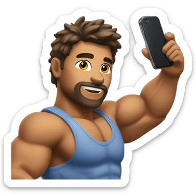A muscular man posing with his phone taking selfie sticker