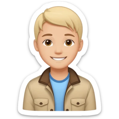 Cartoon avatar sticker of a young person, friendly smile, modern outfit, clean vector illustration, thick outline, flat colors, simple background, sticker style, high quality, transparent background sticker