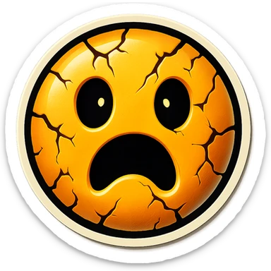 scary emoji with cracks and chips, retro stickers style, sharp black outlines, clear shadows and highlights, no gradients sticker