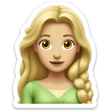 Mujer blanca con vestido de Rapunzel, ojos verdes, rubia y de pelo largo liso  sticker