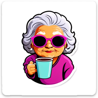 Beach grandma with sunglasses and a cup of coffee sticker