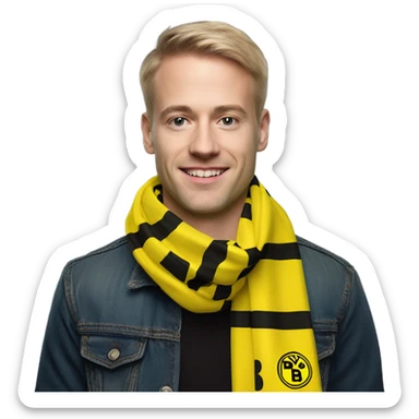 Tobias Negwer with a BVB Borussia Dortmund scarf that shows the logo sticker