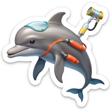 A brave dolphin in diver mask and oxygen tank on its back, exploring coral

 sticker