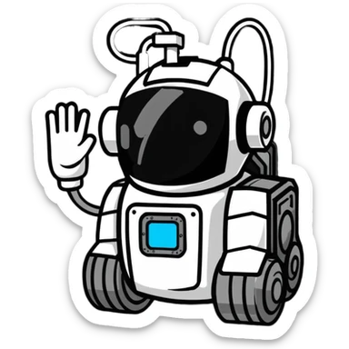 Industrial robot with exposed wiring and heavy metal plating sticker