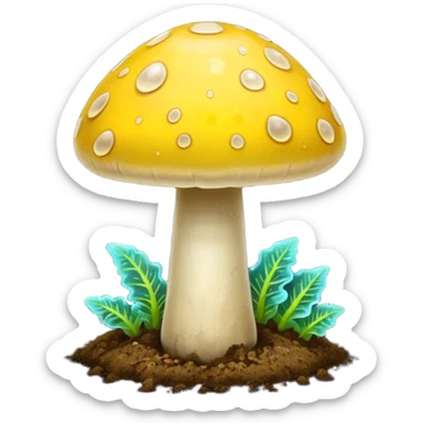 yellow glowing magic mushroom with dirt sticker