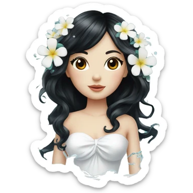 Pretty young Lady doll with black hair flowers in hair white dress surrounded by flowing water sticker