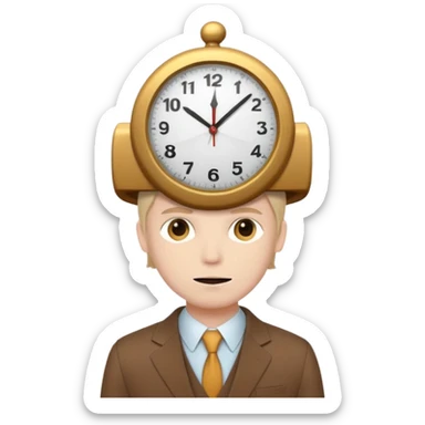 A man with a clock as a head with a brown suit  sticker