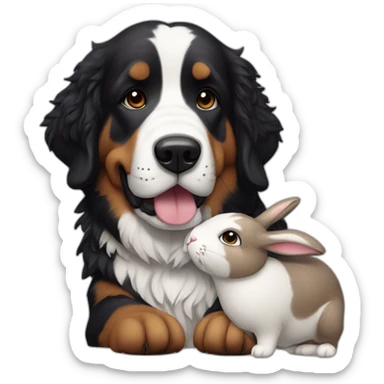 Berner sennen dog with a rabbit  plushie in his mouth sticker