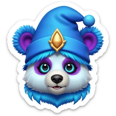 3D, adorable little Pixar style blue neon punk bear wearing a jester hat, ultra detailed, each lash, eye, and strand of fur is shown in stunning detail as though captured in a timeless photograph, rich textures, visually rich, so lifelike it feels like it could leap off the page at any moment sticker
