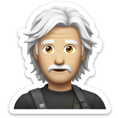 man face white hair, apocaliptic game sticker