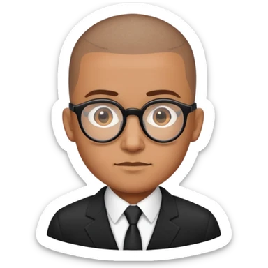 Buzz cut Latino with oval head glasses and black business suit  sticker