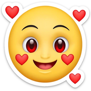 
A yellow circle face, eyes turned into red hearts, and a smiling mouth made of small black lines. There is no nose. sticker