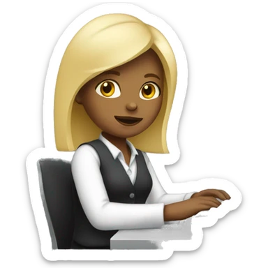 blond girl working in a computer sticker
