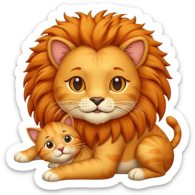 Gata masajeando el pelo de un león sticker