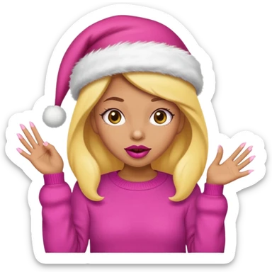 Sassy, cunty, girly Santa emoji with big lips, fake nails, pink sweater, and a pink santa hat (similar emoji style to uploaded). Yellow emoji. sticker