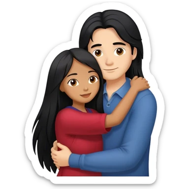Guy with long black hair hugging brown hair Filipina sticker