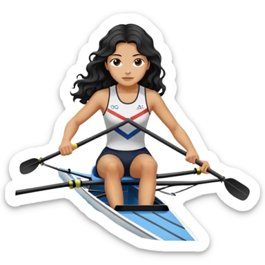 girl with long black wavy hair rowing in Olympic rowing sport, distant view sticker