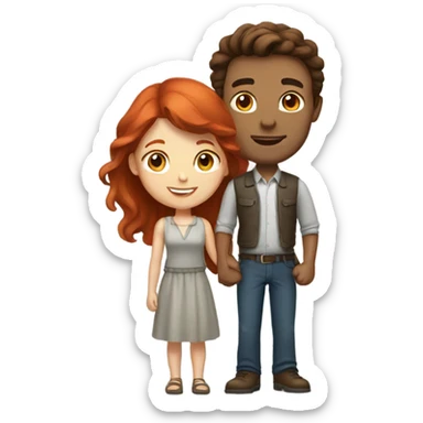 Brown hair man and red hair girl sticker
