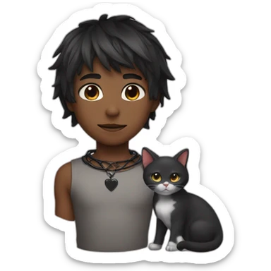 Boy with cat ears and a cute choker with an iron hearth on it sticker
