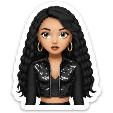 Leigh-Anne Pinnock from Little Mix with long black hair, black sequin outfit sticker