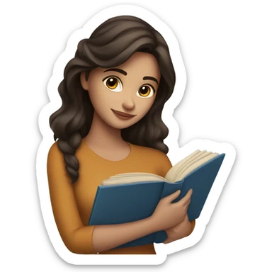 beautiful brunette girl hugging a book sticker