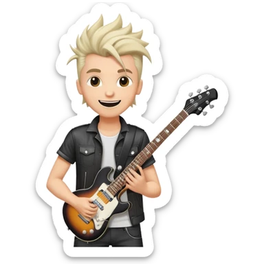 Rockstar musician with a confident smile looking up, electric guitar, cool hairstyle, rock and roll attitude sticker