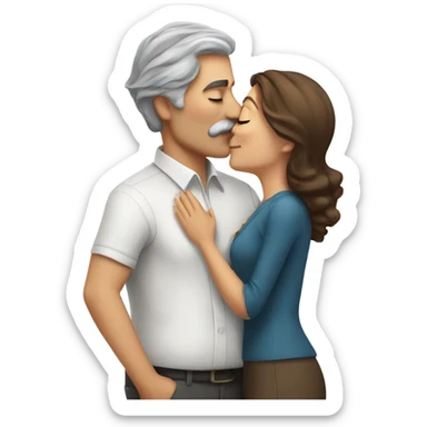 Grey haired man with mustache kissing woman with brown hair  sticker