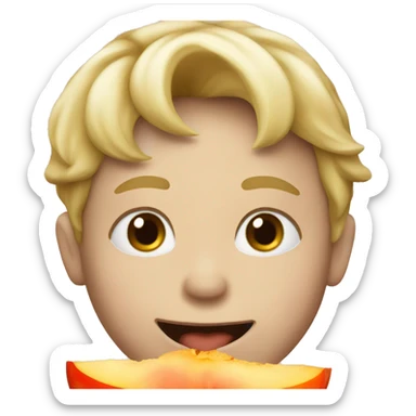 Blond boy eating a peach sticker
